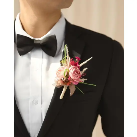 Boutonniere Set of 6 for Groom & Groomsmen Magenta & pink {2}