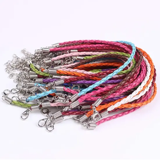 50 Pieces Mixed Color Leather Lace Plaited Bracelet Cords DIY Jewelry Making Handicrafts Braided Ropes with Lobster Clasps Extended Chain for Wrist Charms Bracelets Jewelry Making {1}