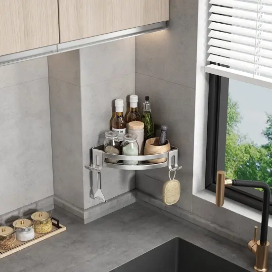 Shower Corner Shelf Caddy 2 Pack shower Organizer Corner No Drill Shower Storage Rust Proof Bathroom Corner Wall Shelf shampoo holder Silver {5}