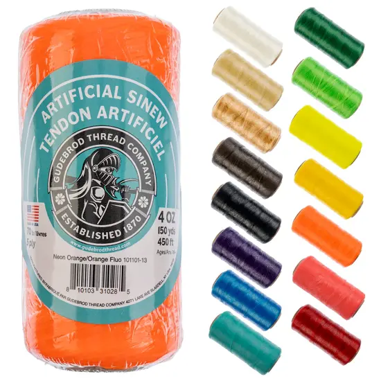 Gudebrod 70lb. 5-Ply Artificial Sinew Thread, 150yd. | Made in USA Neon Orange {1}