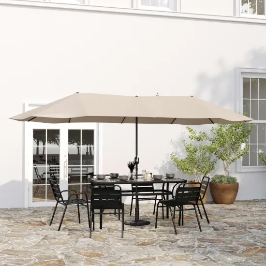 Merrick Lane Evanston 15 FT Triple Head Umbrella for Patio Use with Crank Handle, and Easy Lift Function Gray {7}