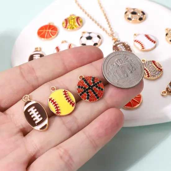 20 Pieces Sports Charms Enamel Basketball Baseball Pendant Charms for Jewelry Making Rhinestone Ball Game Softball Charms for Necklace Bracelet Earrings DIY Crafts (Set 1) {4}