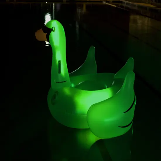 Swim Central Inflatable LED Lighted Color Changing Swimming Pool Ride-On Swan Float Lounger - 75" White {7}