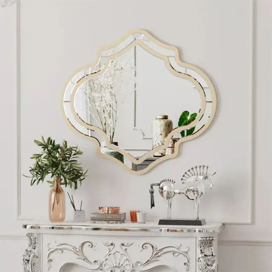 Wisfor Large Beveled Decorative Mirror Wall Bathroom Mirror w/ Gold Frame {3}