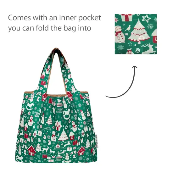 Wrapables Medium Foldable Tote Nylon Reusable Grocery Bag (Set of 2), Christmas Green {4}