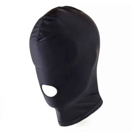 Black Bondage Full Hood Head Face Mask Open Eye Mouth Role Play Spandex Headgear {4}
