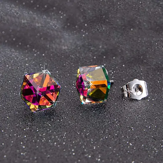 Crystal Drop Stud Earrings for Women Fashion S925 Sterling Silver Hypoallergenic Jewelry (Rainbow) {6}