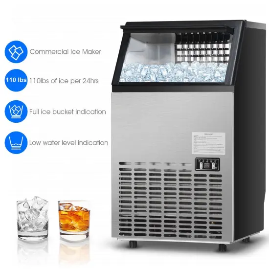 Costway Built-In Stainless Steel Commercial 110Lbs/24H Ice Maker Portable Ice Machine {5}