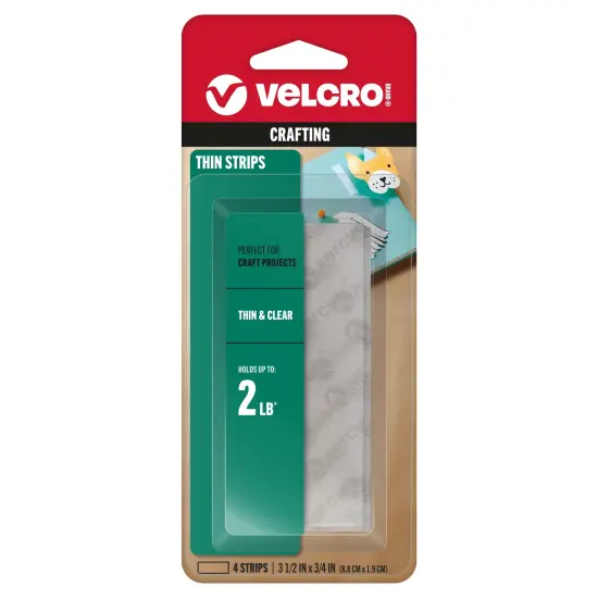 VELCRO(R) Brand Thin Fasteners Tape .75"X3.5" 4/Pkg-Clear {1}
