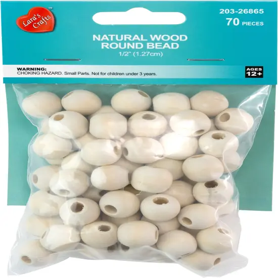 CousinDIY Wood Round Beads 70/Pkg-Natural 0.5" {1}