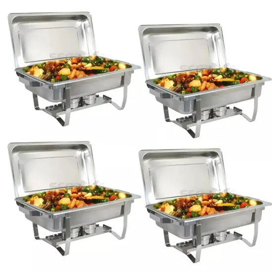 4 PACK CATERING STAINLESS STEEL CHAFER CHAFING DISH SETS 8 QT PARTY PACK {1}