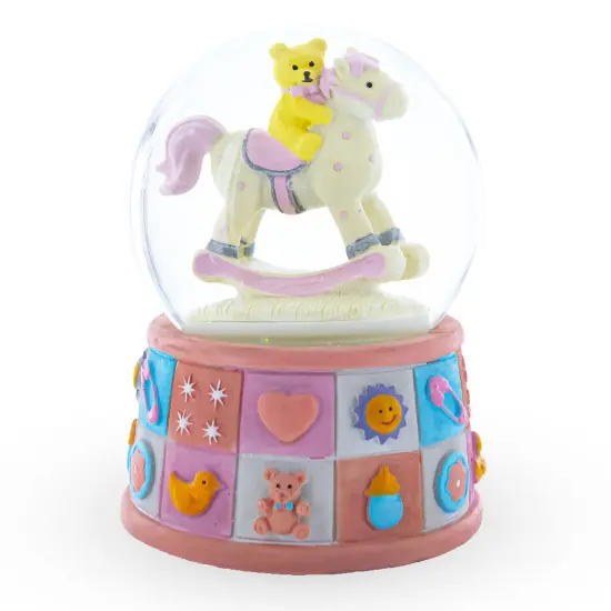 Lullaby Teddy on Rocking Horse Musical Water Snow Globe {1}