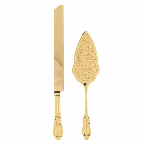 Gold Wedding Cake Knife & Server Set, Vintage Cake Cutting Utensils (Gold) {2}