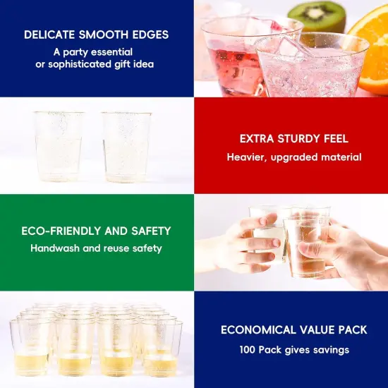 100 Pack 14 oz Plastic Cups - Disposable Heavy-duty Tumblers Glitter {3}