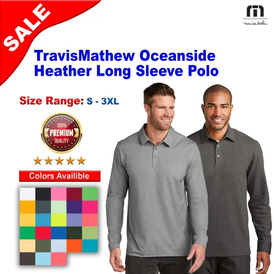 TravisMathew&reg; Oceanside Heather Long Sleeve Polo Quiet Shade Grey {2}