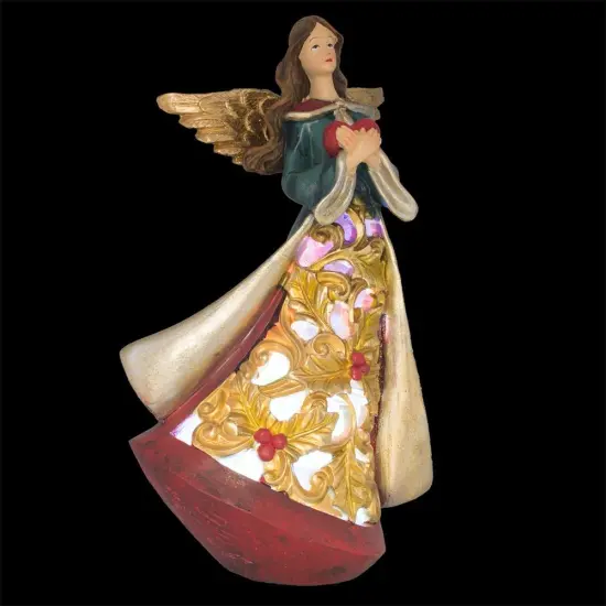 Guardian Angel Holding a Red Heart LED Lights Figurine 11.5 Inches {3}