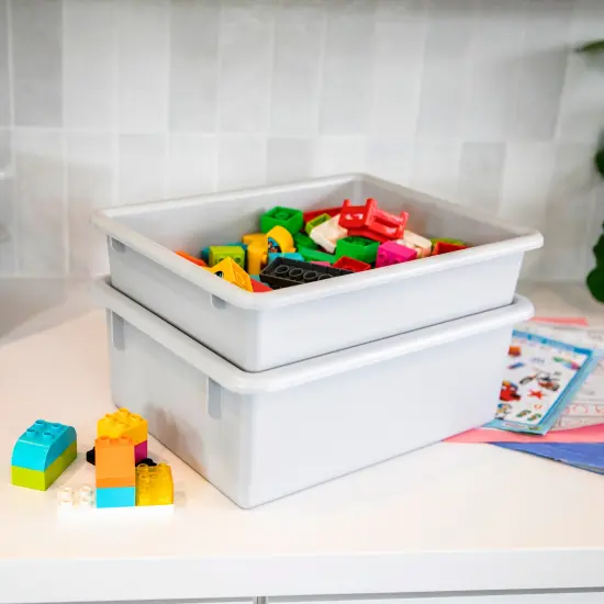 Letter Size Tray with Lid, Storage Bin, 10-Piece Light Grey {6}