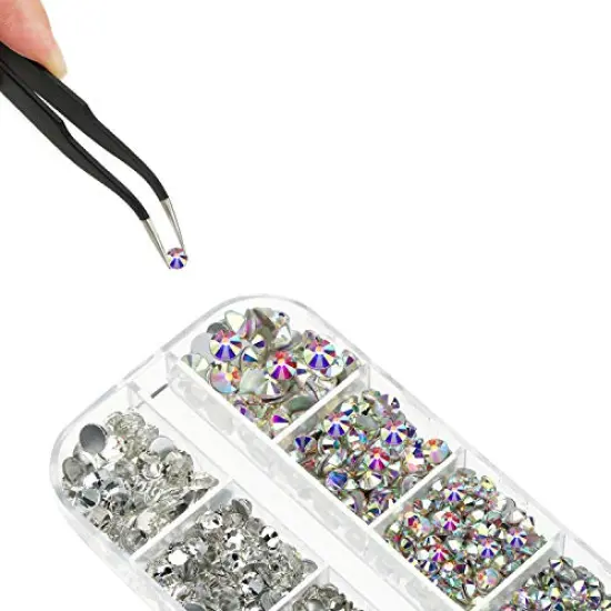 4488 Pieces Nail Art Rhinestones Crystal Flatback Rhinestones with Rhinestone Picker Pick Up Tweezers for Nails Art Clothes Shoes Bags Decoration (Colorful, AB Color and Clear) {5}