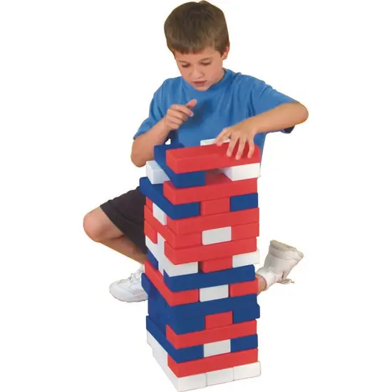 S&S Worldwide Patriotic Super Tumbling Timbers. Giant Version of Popular Stacking Game with Light Hollow Plastic Blocks. 50% Lighter than Wood!Includes Activity Guide, bag, 54 - 9"x3"x1.6" blocks. {4}
