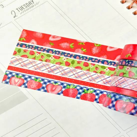 Strawberry Summer Red Pink Fruits Strawberries Washi Tape Set July 2024 - W112 {2}