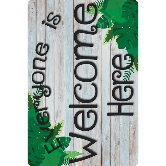 Welcome Mat with Slip Resistant Backing, 15.5" x 23.5", Beech Wood Greenery Everyone is Welcome Here, Pack of 2 {3}