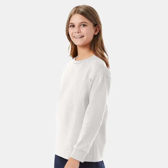 Hanes&reg; Authentic Youth Crew Neck Long Sleeve T-Shirt White {6}