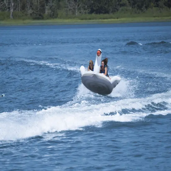 Swim Central Two Person Giant Towable Lay On Swan With Handles - 84-Inch - White and Black {6}