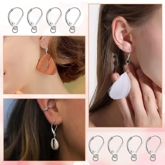 8 Pieces 925 Sterling Silver Leverback French Earring Hooks Hypoallergenic Dangle Earwire Findings 16x9mm with Jump Rings for Jewelry Making {3}