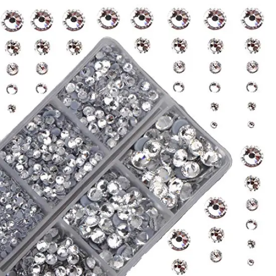 4000 Pieces Mixed Size Hot Fix Round Crystals Gems Glass Stones Hotfix Flat Back Rhinestones (Clear Crystal) {2}