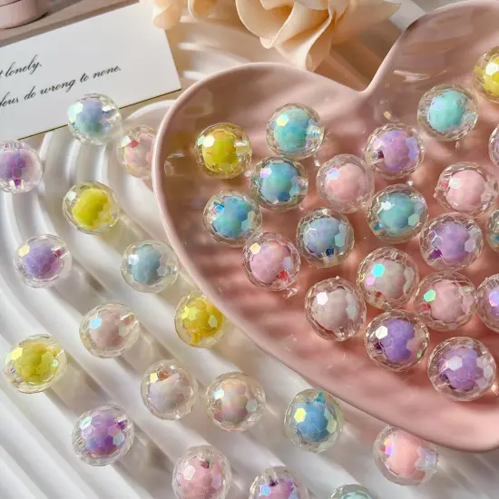 16mm Acrylic Beads 90 Pieces Shine Beads Colorful Beads Multicolor Round Beads for DIY Jewelry Making (ab Polyhedral) {4}