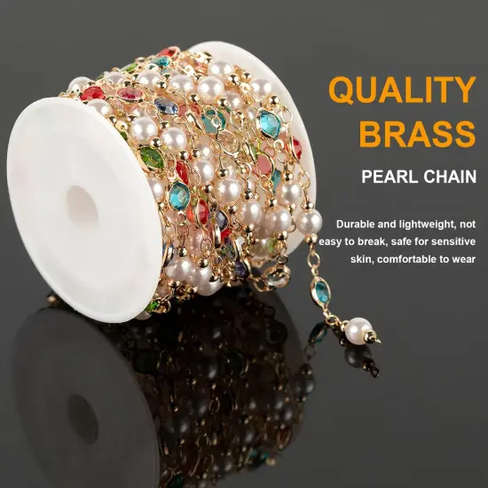 3M Artificial Pearl Chains for Jewelry Making, Mixed Color Rhinestone Jewelry Chains Bulk with Jump Rings and Lobster Clasps Jewelry Supplies Findings {6}