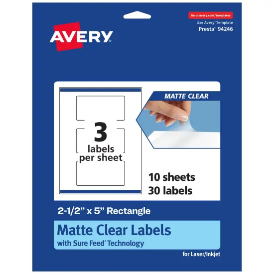 Avery Matte Clear Labels,2-1/2" x 5" Rectangle {7}