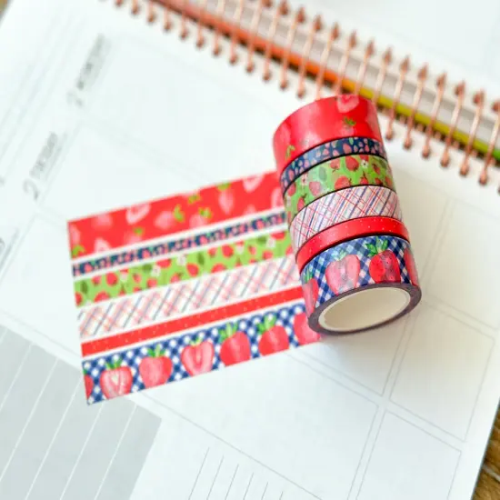 Strawberry Summer Red Pink Fruits Strawberries Washi Tape Set July 2024 - W112 {4}