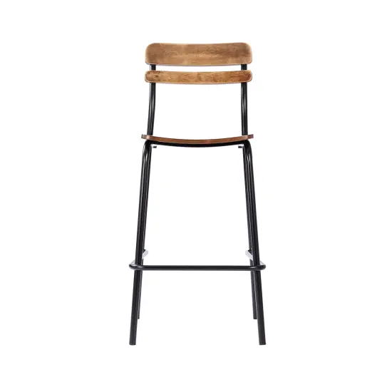 Emma and Oliver Blanchard Bar Stool with Metal Frame and Solid Wood Seat and Back with Antique Finish Antique White {12}