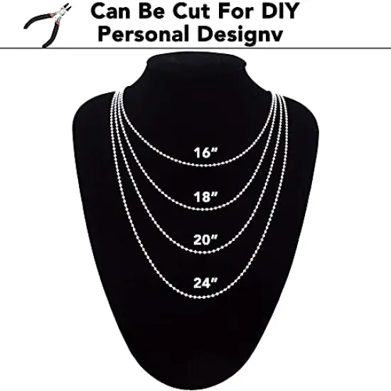 50 Pck Dog Tag Chain Ball Chain Necklace Bulk, Beaded Necklace Chains for Jewelry Making DIY Crafts, Military Blank Dog Tag Necklace for Men, Silver Nickel Plated Metal 24" Long 2.4mm Ball Bead Chain {5}