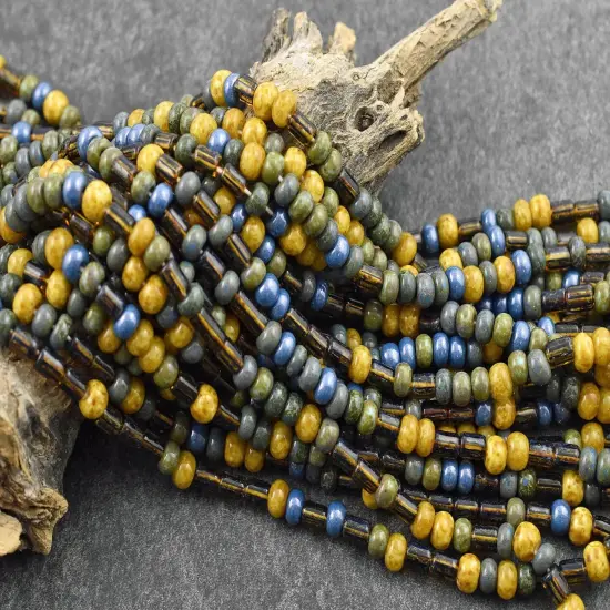 4/0 Aged Winterfell Striped Picasso Seed Bead Tube Mix (19" Strand) {2}