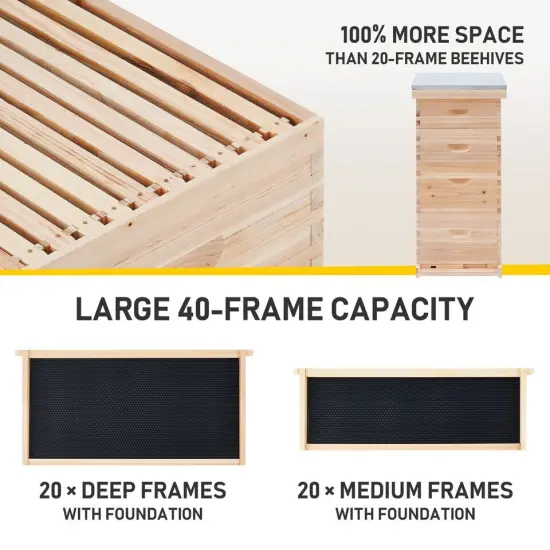 Langstroth Beehive Kit - 40 Frame Box with 20 Deep & 20 Medium Frames {2}
