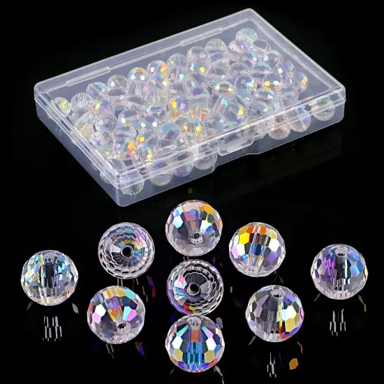 80 Pieces Crystal Beads, 10mm Glass Beads, Round Faceted Beads Bulk for Craft Necklace Bracelet Earring (AB Color) {1}