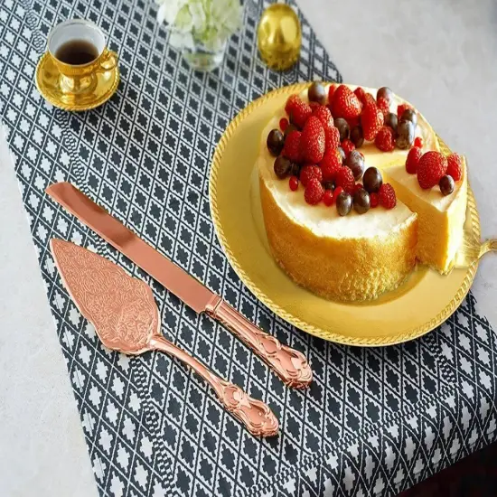 Strova Rose Gold Wedding Cake Knife and Server Set | Vintage Bride Utensils {5}