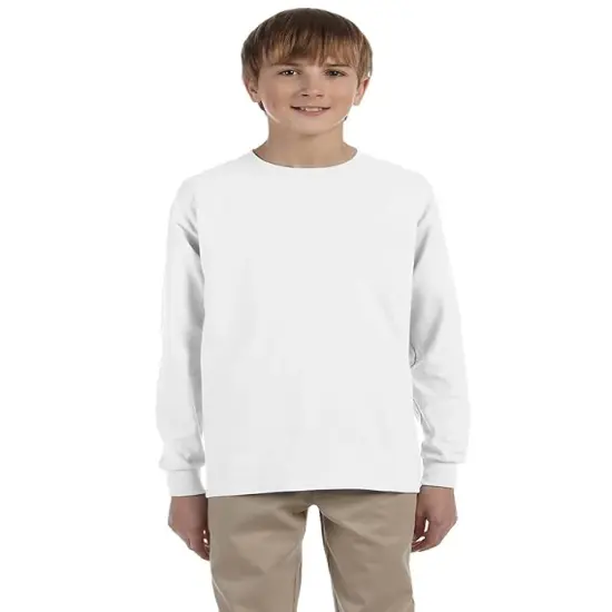 JERZEES&reg; Dri-Power Youth Poly Cotton Long Sleeve Crewneck T-Shirt Oxford {8}