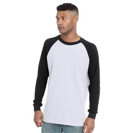 Bayside&reg; USA made Heavyweight Waffle Knit Thermal Raglan T-Shirt Black/ Dark Grey {4}