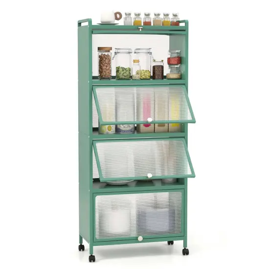 Costway 5-Tier Kitchen Baker's Rack Storage Cabinet Mobile Microwave Stand Flip-up Doors White/Black/Grey/Green {9}