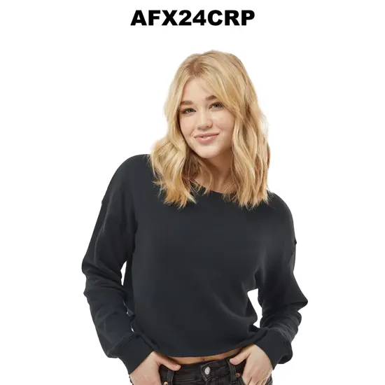 Independent Trading Co&reg; Women's Lightweight Crop Crewneck Sweatshirt Black {3}