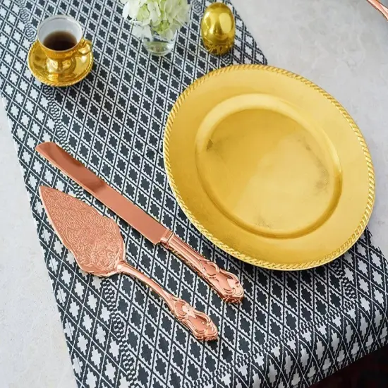 Strova Rose Gold Wedding Cake Knife and Server Set | Vintage Bride Utensils {2}