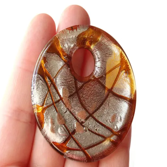 50mm Brown with Black and Gold Glass Donut Pendant {2}