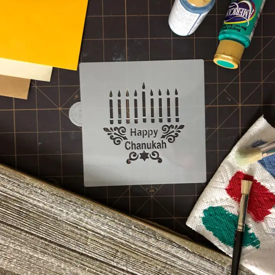 Happy Chanukah and Menorah Cookie & Craft Stencil | CM080 by Designer Stencils | Cookie Decorating Tools | Baking Stencils for Royal Icing, Airbrush, Dusting Powder | Craft Stencils for Canvas, Paper, Wood | Reusable Food Grade Stencil {3}