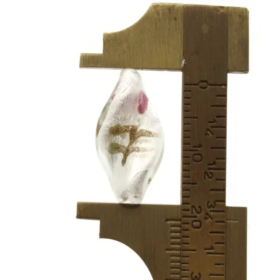 10 20mm White with Pink and Green Flower Lampwork Glass Flat Oval Twist Beads {5}