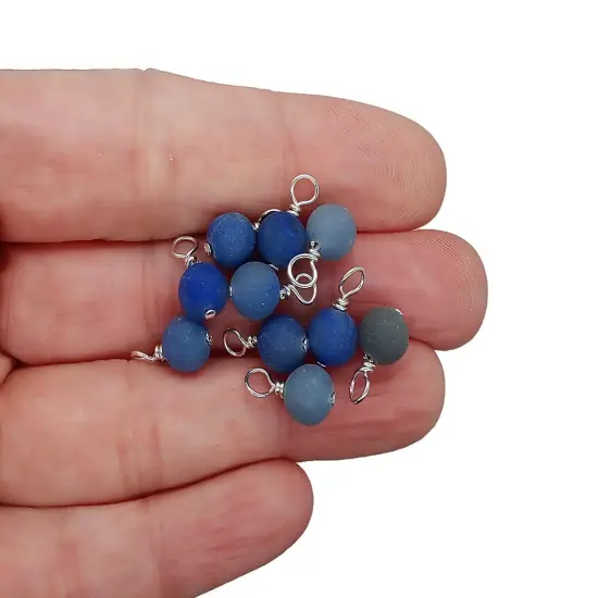 Matte Blue Aventurine 6mm Bead Dangles, Small Gemstone Charms, 5 or 10 pieces, Adorabilities {3}