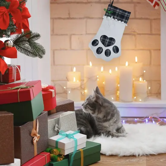 Ornativity Christmas Pet Paw Stocking - Cute Pet Hanging Stockings for Xmas Holiday Decorations with Large Plaid Paw - Pack of 1 {4}