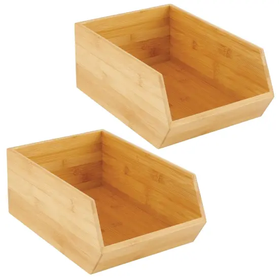 mDesign Bamboo Stackable Food Storage Organization Bin - Natural Wood {4}